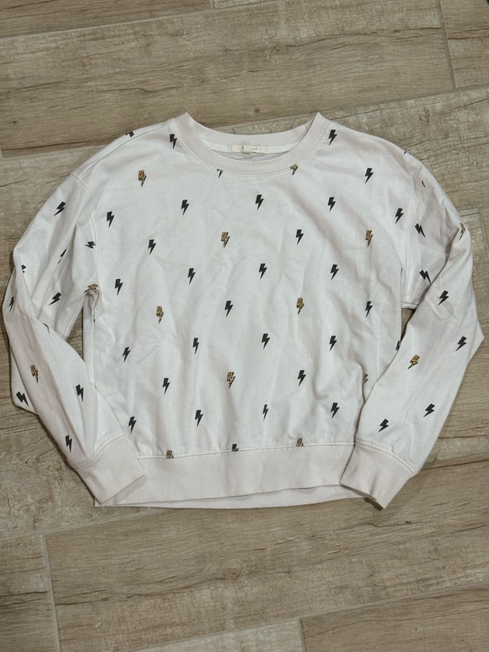Zsupply Girls Off-White Lightning Print Sweatshirt w/Cheetah Accents EUC